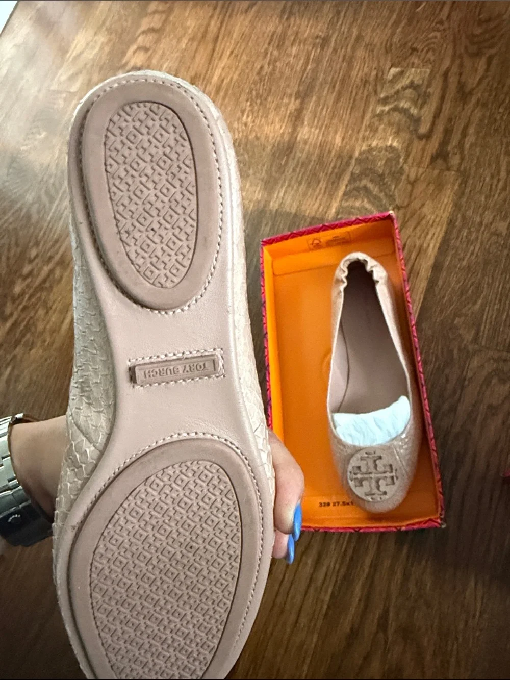 Tory Burch Blush Pink Leather Logo Ballet Flats